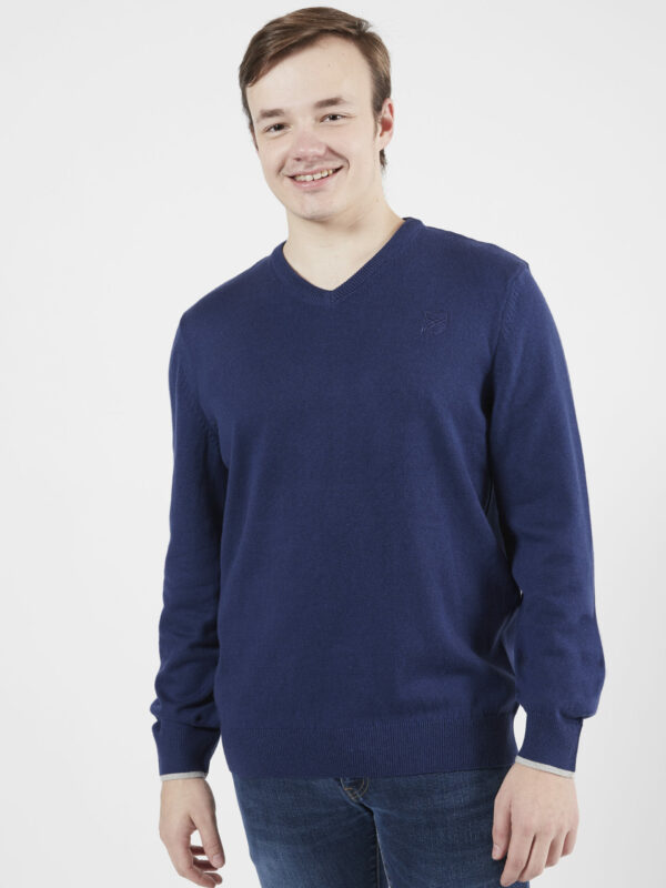 PULL ENCOLURE V CASUAL CHIC SIGNATURE BLEU